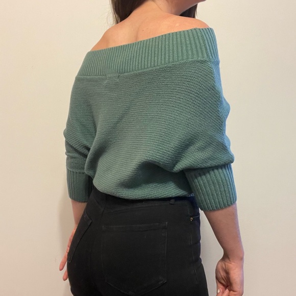 BRAND NEW! Off-Shoulder Green Sweater - Picture 2 of 4